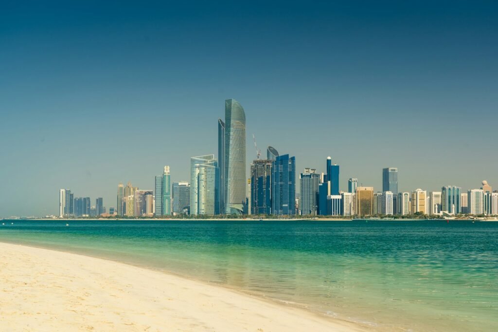 Abu Dhabi skyline of high-rise towers, illustrating UAE GDP data for the first half of 2026