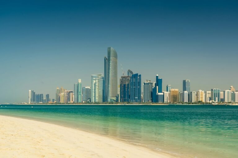 Abu Dhabi skyline of high-rise towers, illustrating UAE GDP data for the first half of 2026